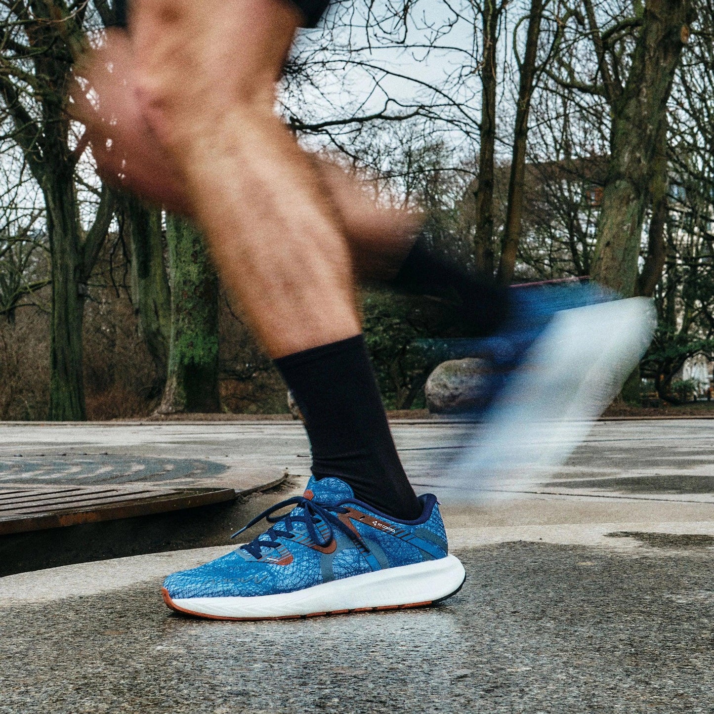 MOVV Nostara Men's Lake Shoe, side view, blue leather, sleek design