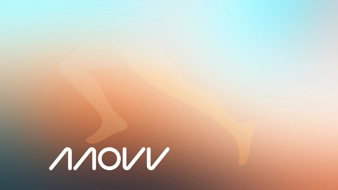 Minimalistic white and grey running shoe over blurred silhouette of running legs background