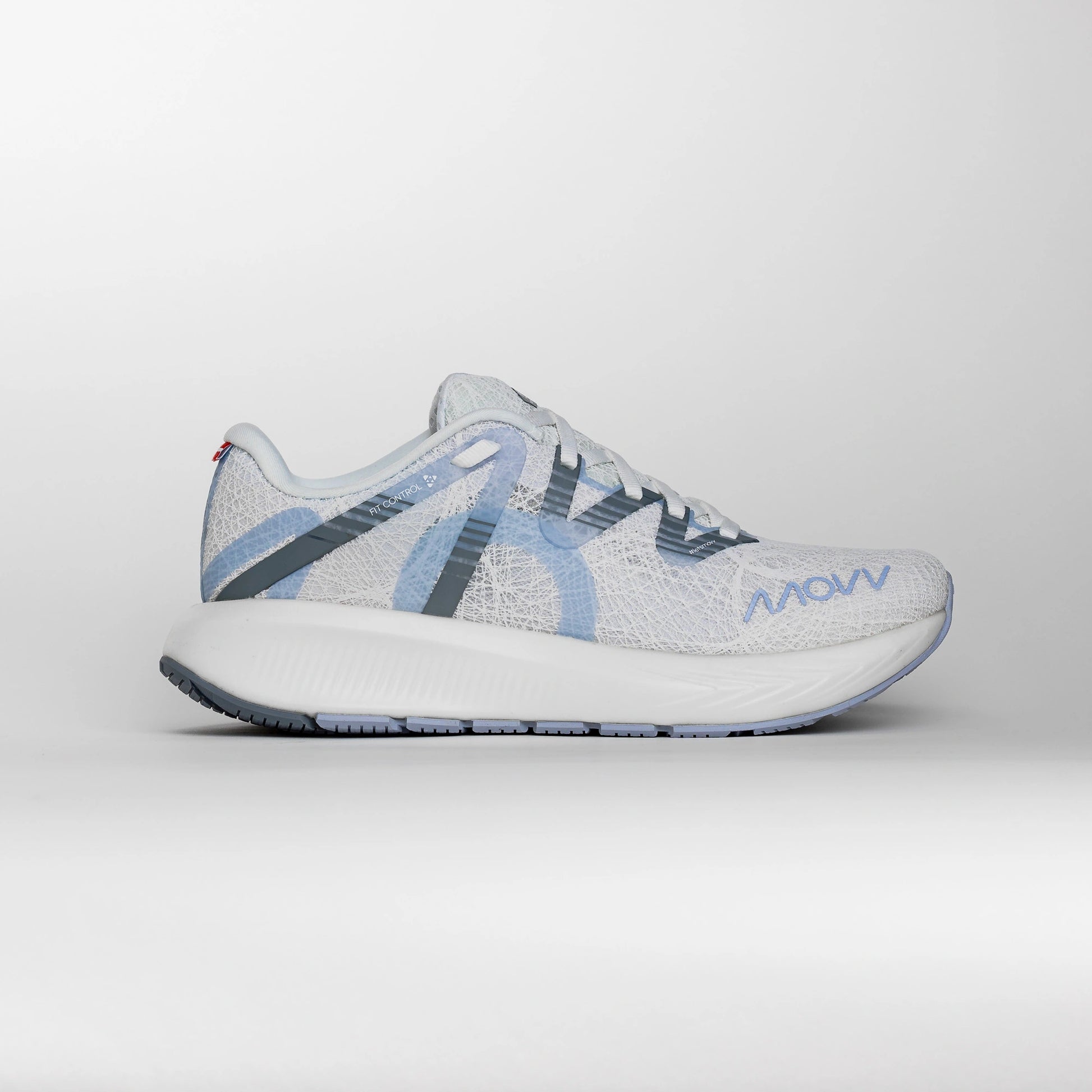 Side view of MOVV NOSTARA Women's Cloudy shoe in light gray